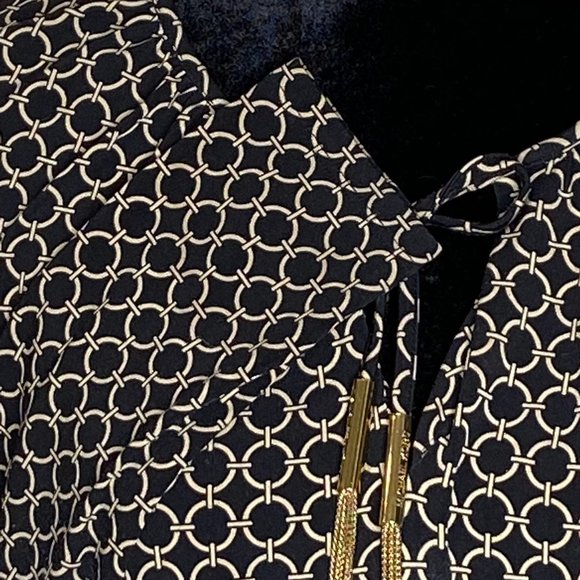 Michael by Michael Kors Blouse Womens Large Geometric Peasant Top Black Tan - Picture 13 of 14